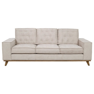 Farmhouse Sofa, Wooden Base With Plush Polyester Seat & Track Armrests, Beige