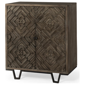 Argyle Dark Brown Solid Wood With Black Iron Frame Accent Cabinet