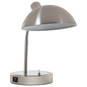 Benzara BM240324 Desk Lamp With Adjustable Head and USB Port, Brushed Nickel
