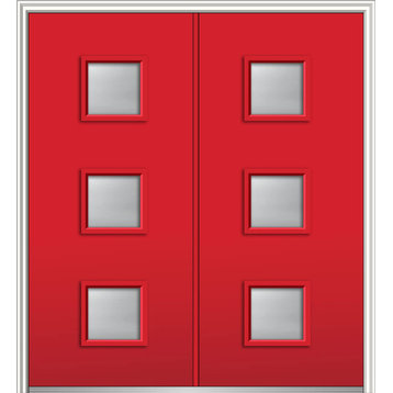 Clear Low-E 3-Lite Square Steel Double Door 62"x81.75" Left Hand In-swing