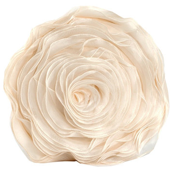 Hayley Rose Chiffon Decorative Throw Pillow With Filler, 16" Round, Champagne