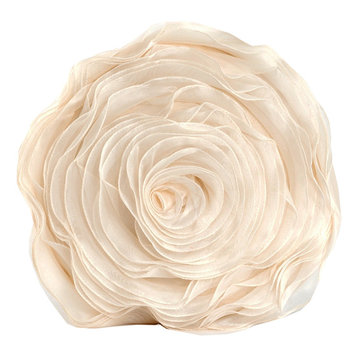 Hayley Rose Chiffon Decorative Throw Pillow With Filler, 16" Round, Champagne