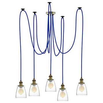 Blue And Glass Bell Shade Swag Chandelier