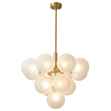 Contemporary Ribbed Glass Bubble Chandelier, 13 Lights