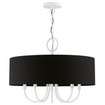Livex Lighting - Livex Lighting 5 Light White Pendant Chandelier - The five-light Huntington pendant chandelier is both modern and versatile. The hand-crafted black fabric hardback drum shade combines with chandelier-like white finish sweeping arms which creates a versatile effect. Perfect fit for the living room, dining room, kitchen and bedroom.