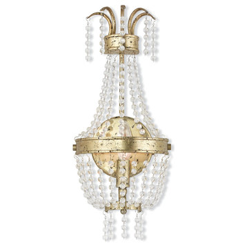 Wall Sconce With Clear Crystals, Hand Applied Winter Gold