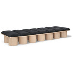 Meridian Furniture - Pavilion Black Boucle Fabric Bench, Black, Natural Finish, 108.5" W X 36" D X 17.5" H - Bring valuable seating and remarkable style to your space with this black Pavilion boucle fabric bench, an exquisite balance of style and usability for the entryway, bedroom, and beyond. Crafted from oak veneer with a natural finish, this bench has a 4-inch-thick seat cushion that's channel-tufted for a touch of luxury. The bench's columnar bases add a dash of art deco design, making it a captivating focal point in any room.