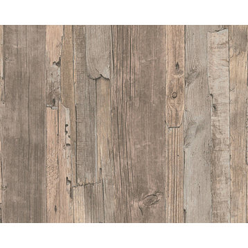 Textured Wallpaper Wood Planks, 954053, Beige Brown, 1 Roll
