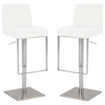 Home Square 29" Stainless Steel Height Swivel Stool in White - Set of 2