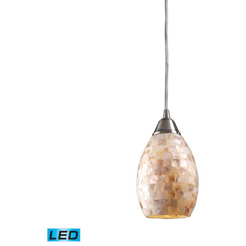 ELK Lighting Capri 1-Light 8" Mini Pendant, Nickel/Capiz, LED, 10141-1-LED