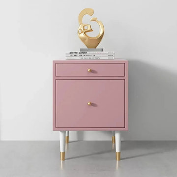 Pink Modern Bedroom Nightstand 2-Drawer Bedside Table