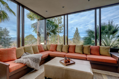 Inspiration for a large contemporary sunroom in San Francisco with ceramic floors, no fireplace and a standard ceiling.