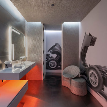 Serenity Indian Wells luxury mansion car themed modern bathroom design