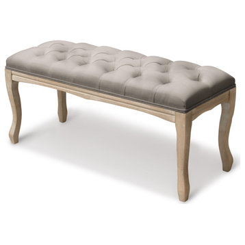 Wood Bench, Upholstered Ottoman, Tufted Bedroom Bench, Gray