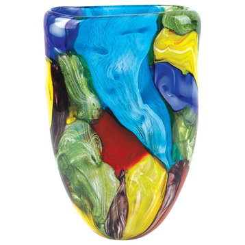 Stormy Rainbow Murano Style Art Glass 11" Oval Vase