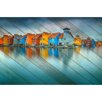 Faux Wood Blue Morning at Waters Edge Groningen Unframed Wall Art Prints, 8" X 10"