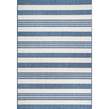 Striped Contemporary Area Rug, Blue, 5'3"x7'6"