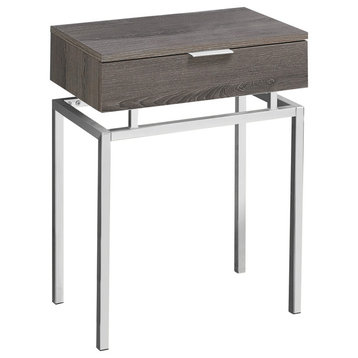 24" Accent Table, Dark Taupe, Chrome Metal