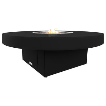 Circular Fire Pit Table, 48 D, Propane, Black Powdercoat Top, Black