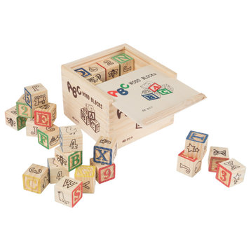ABC and 123 Wooden Blocks 48-Piece Learning Block Set With Alphabet and Numbers