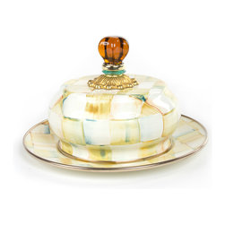 Parchment Check Enamel Butterhouse | MacKenzie-Childs - Serving Dishes And Platters