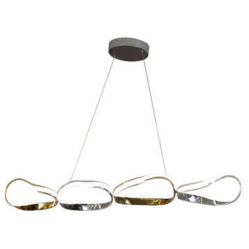 4 Links Horizontal Prague Chandelier, Dimmable Adjustable Gold and Chrome