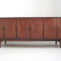 Mid-Century Credenza Sideboard Entertainment Unit with Brass Pulls - SOLD - Entertainment Centers And Tv Stands