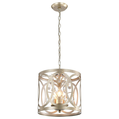 Silvia 3-light Light Brushed Champagne Silver Metal Cage Drum Chandelier