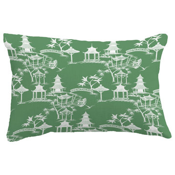 Chinapezka Floral Print Throw Pillow With Linen Texture, Green, 14"x20"