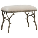 Uttermost - Uttermost Lismore Small Fabric Bench - Make A Whimsical Statement With This Molded Branch Accent Bench Featuring A Heavily Textured Antique Silver Finish, Tailored In An Off-white Polyester Fabric.