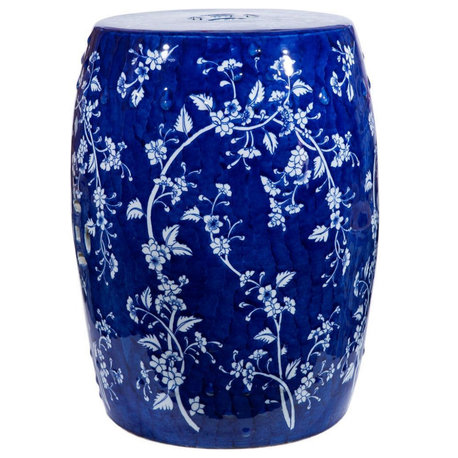 Garden Stool Leaf And Petal Backless Blue White Ceramic Hand-Crafted