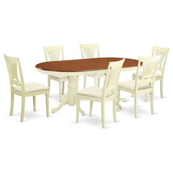 East West Furniture Plainville 7-piece Wood Dining Set in Buttermilk/Cherry