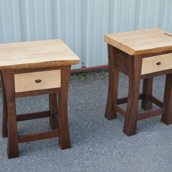 Live Edge Maple King Sized Bed with Walnut Posts and Matching Nightstands - Bedroom Furniture Sets