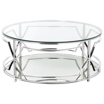 Pangea Home Edward Metal Round Coffee Table with Glass in Silver