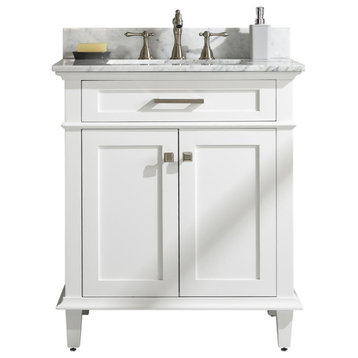 30" Blue Finish Sink Vanity Cabinet, White