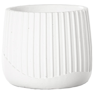 Cement Pot with Embossed Column Pattern Design Painted White Finish, Small