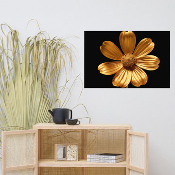 Golden Bloom Floral Gold Color Photorealism Digital Art Loose Print