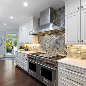 Showplace Chateau Kitchen in White Dove and Cherry Thunder with Ebony glaze