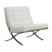 "X" Style Waffle Accent Chair, Chrome Legs and White Faux Leather