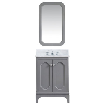 Queen 24 In. Carrara White Marble Countertop Vanity in Cashmere Grey with Mirror