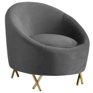 Serpentine Velvet Upholstered Chair, Gray