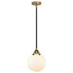 Innovations Lighting - Beacon Mini Pendant, Black Antique Brass, Matte White, Matte White - The Nouveau 2 is a highly detailed work of art that draws the eyes into its base and arm detail. The true show stopping piece is the beautifully curved glass shade that's sure to wow you and guests alike.