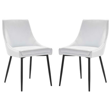 Side Dining Chair, Set of 2, Faux Vegan Leather, Black White, Modern, Bistro