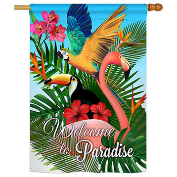 Tropical Bird Paradise Garden Friends, Everyday House Flag 28"x40"