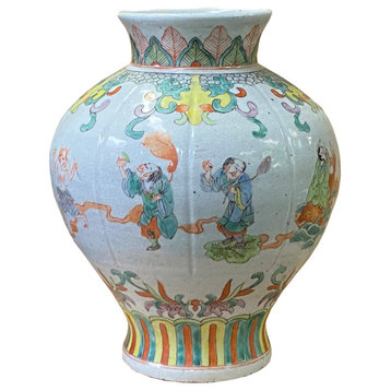 Chinese Oriental Eight Immortals Off White Beige Color Ceramic Vase Hws2000
