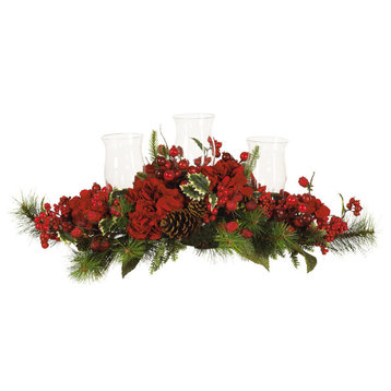 Hydrangea Holiday Candelabrum, Red and Green