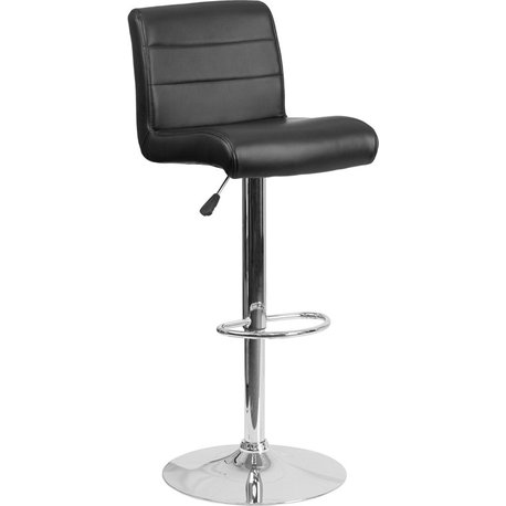 Contemporary Black Vinyl Adjustable H Barstool With Chrome Base