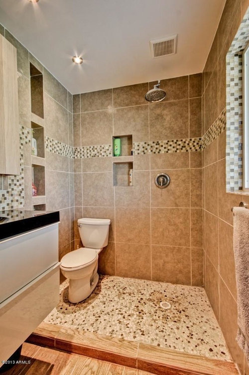 Toilet In An Enlarged Master Shower And Now The Toilet Is In Shower What Suggestions Would You Have To Remedy Situation Close Proximity Vanity Put A Half Tile Wall