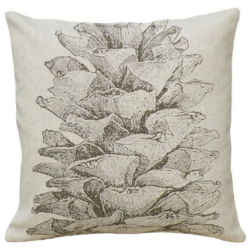 Pinecone Hand-Printed Linen Pillow, Brown