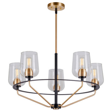 5-Light Clear Glass Chandelier, Black and Soft Gold